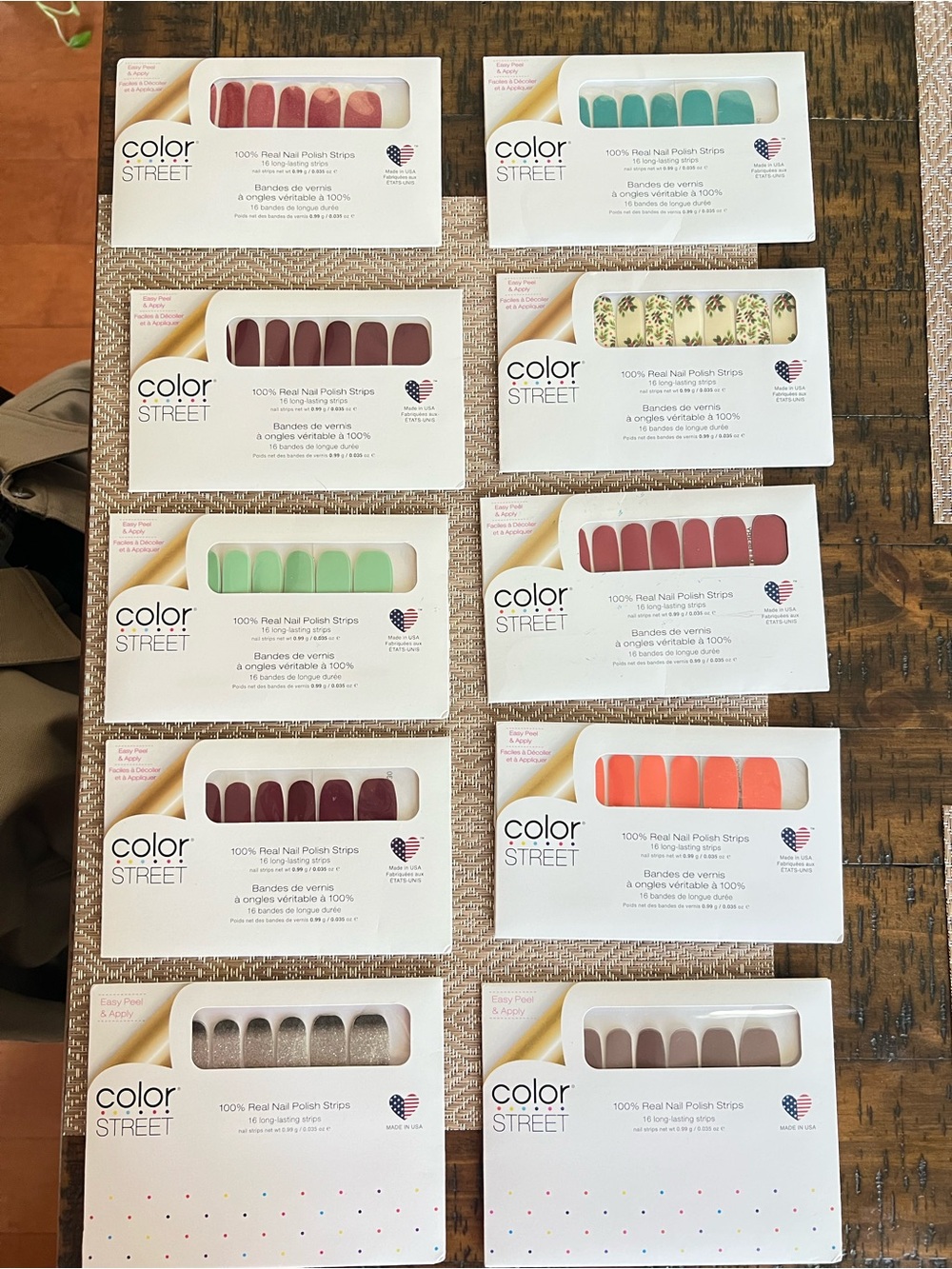 Color Street Assorted Nail Polish Strips - Mint, Coral, Burgundy, Gray, Green
